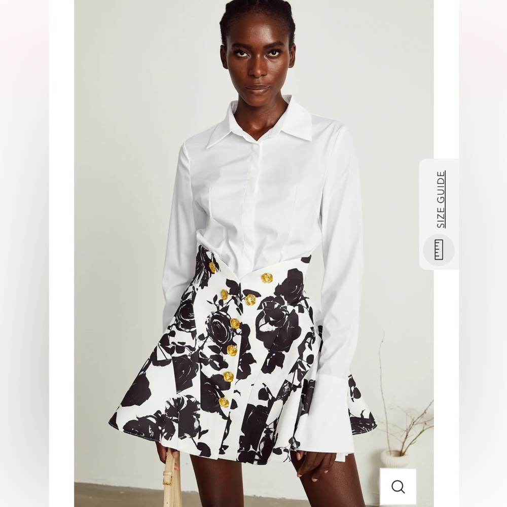 🖤🤍LÉONOR FLORAL-PRINT SHIRT & SKIRT MATCHING SET🤍🖤